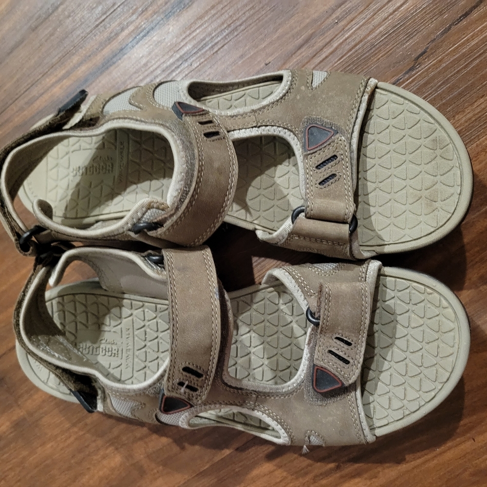 Clarks Leather Wavewalk Wave Rock Grip Tan Leather Sports Velcro Sandals Men's 9
